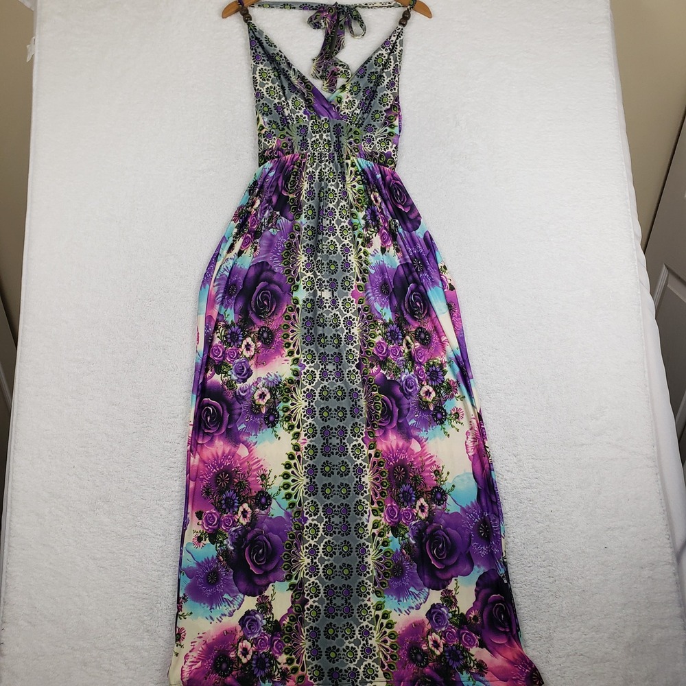Magic Floral Maxi Dress in Purple, Teal, Cream